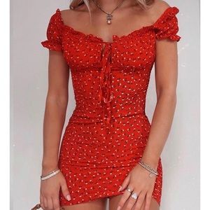 Red flower mini dress